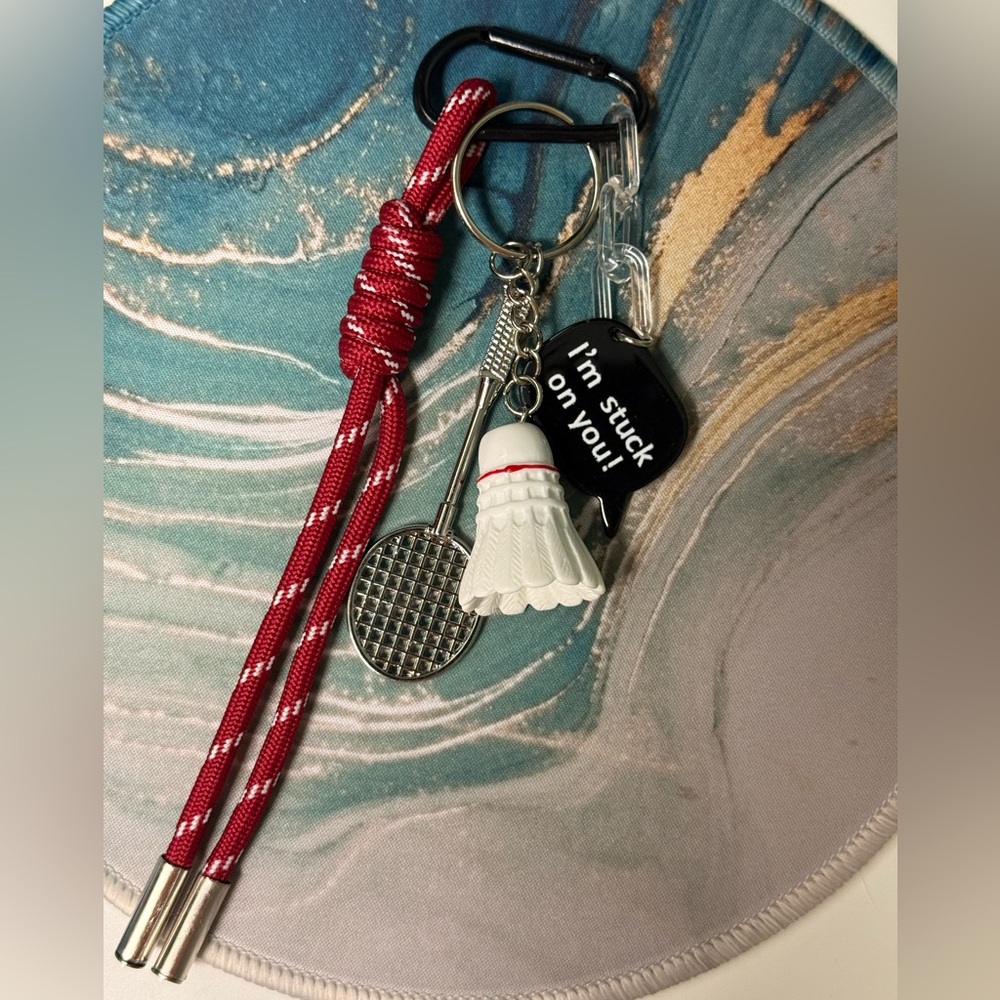 Red and White Badminton Keychain